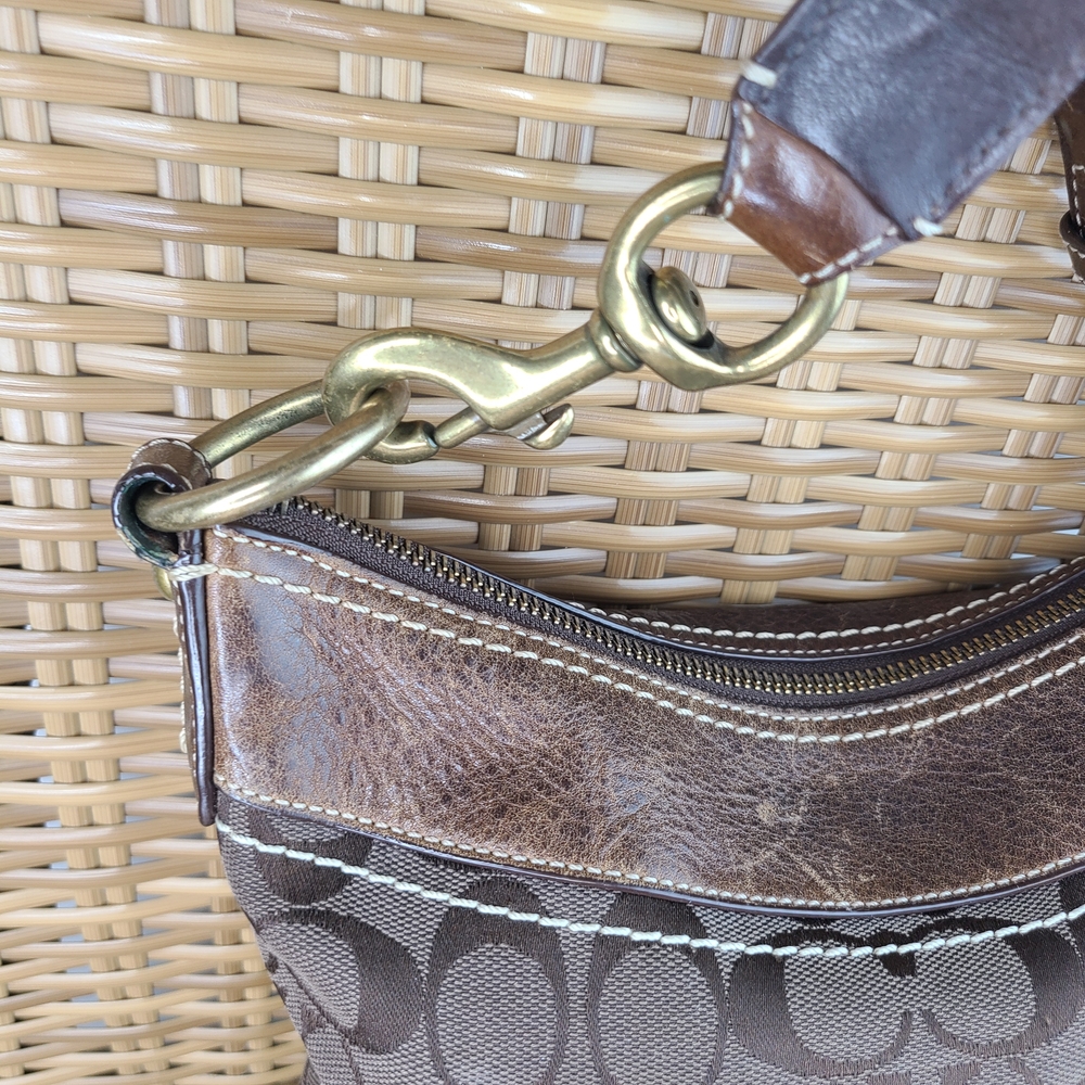 Coach 10402 Signature Jacquard Canvas Leather Brown Crossbody Shoulder Bag - Picture 10 of 16